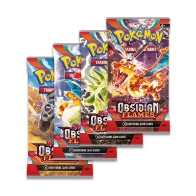Pacotes de cartas Pokémon Scarlet & Violet Obsidian Flames coloridos