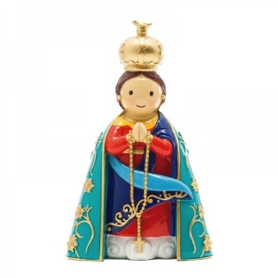 Estátua decorativa de Nossa Senhora do Carmo com manto azul e vestido vermelho