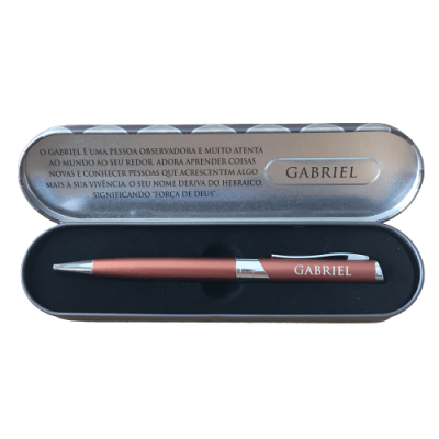Caneta vinho com gravação Gabriel em caixa metálica prateada