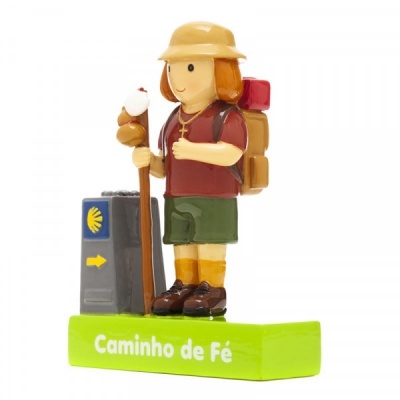 Figurinha decorativa de peregrino com base 'Caminho de Fé'