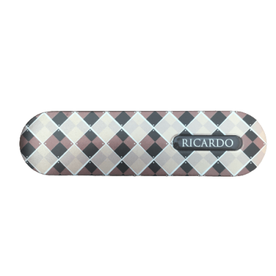 Estojo para óculos xadrez castanho-bege com nome Ricardo