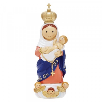 Estátua decorativa de Nossa Senhora do Carmo com Menino Jesus e anjinhos