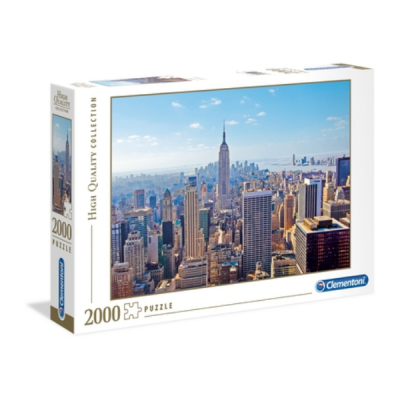 Caixa de puzzle de 2000 peças com imagem do horizonte de Nova Iorque.