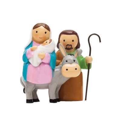 Figuras decorativas da Sagrada Família em cerâmica com Maria, José, bebé e burro