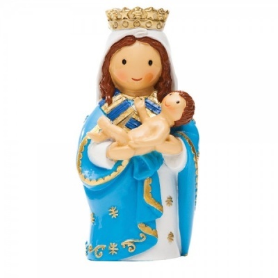 Figura decorativa de senhora com bebé e coroa dourada