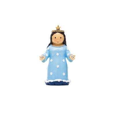 Figura decorativa de menina em vestido azul com coroa dourada