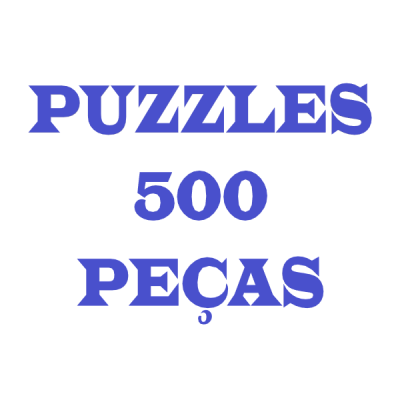 Texto azul em fundo branco diz PUZZLES 500 PEÇAS