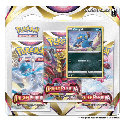 Pacote de cartas Pokémon origems perdidas com cartão Croagunk visível