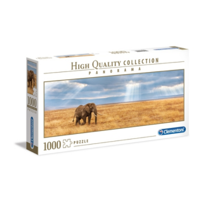 Caixa de puzzle Clementoni de 1000 peças com imagem de elefante em campo aberto