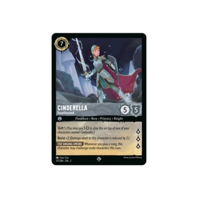 Cartão de jogo CINDERELLA com personagem feminina em armadura segura espada e escudo