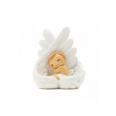 Figura decorativa de bebé anjo com asas brancas