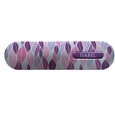 Estojo rígido decorativo com padrão ondulado e etiqueta ISABEL