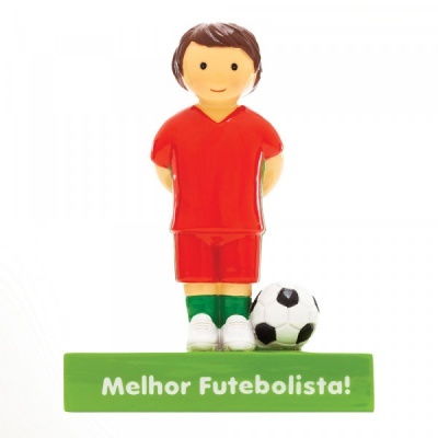 Figurinha de jogador de futebol com base verde e texto 'Melhor Futebolista!'