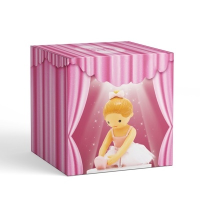 Caixa decorativa rosa com imagem de bailarina no palco