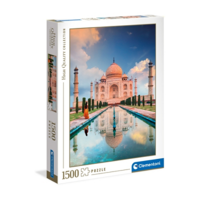 Caixa de puzzle Clementoni 1500 peças com imagem do Taj Mahal refletido na água