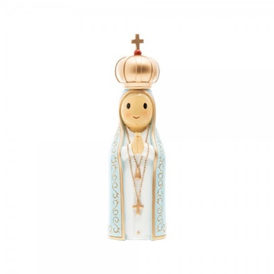 Estatueta religiosa de Nossa Senhora com coroa dourada e manto azul e branco