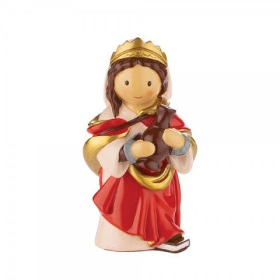 Figura decorativa cerâmica princesa com vestido vermelho e coroa dourada