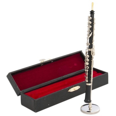 Clarinete preto com prata e estojo preto com interior vermelho