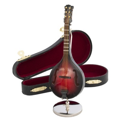 Mandolina e estojo rígido preto com interior vermelho