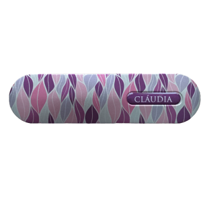 Estojo para óculos com padrão de folhas em tons de roxo e lilás