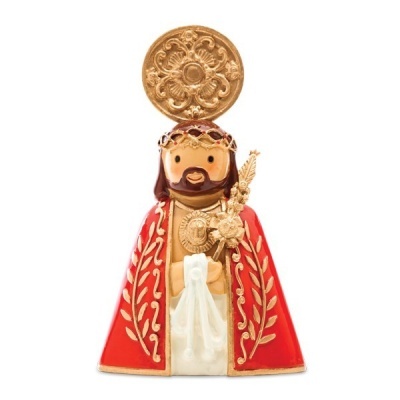 Estátua religiosa do Sagrado Coração de Jesus com capa vermelha e auréola dourada