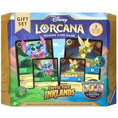 Caixa de presente Disney Lorcana jogo de cartas colecionáveis 'Into the Inklands' com personagens Stitch e Tinker Bell