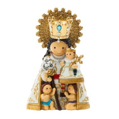 Figura religiosa decorativa de Nossa Senhora com crianças em cerâmica colorida