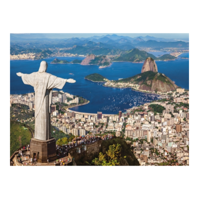 Cristo Redentor e vista aérea da baía e cidade do Rio de Janeiro