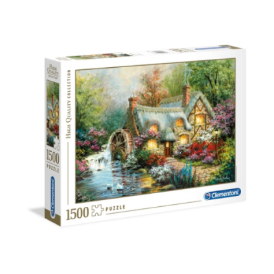 Quebra-cabeças de 1500 peças com imagem de casa de campo e moinho em paisagem colorida