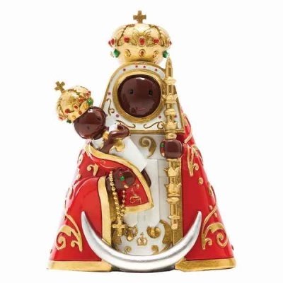 Estatueta Nossa Senhora do Carmo em resina com coroas douradas e manto vermelho