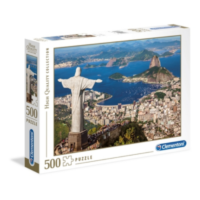 Caixa de puzzle 500 peças Clementoni com imagem do Cristo Redentor e Rio de Janeiro