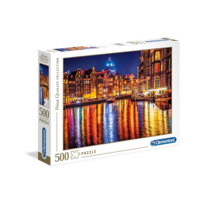 Caixa de quebra-cabeças de 500 peças com imagem noturna de cidade junto a canal