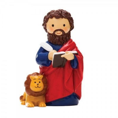 Figura decorativa de homem com barba e leão ao lado