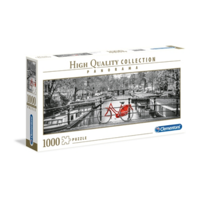 Caixa de puzzle panorâmico 1000 peças com imagem de canal e bicicleta vermelha