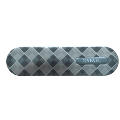 Estojo xadrez em tons de cinza com o nome RAFAEL