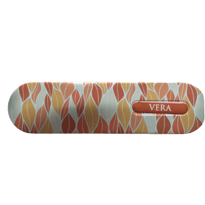 Estojo para óculos padrão ondulado tons bege laranja castanho etiqueta VERA