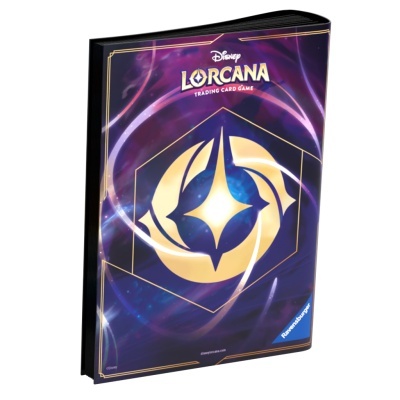 Caderno de capa dura do jogo Disney Lorcana com cores púrpura, azul e dourado