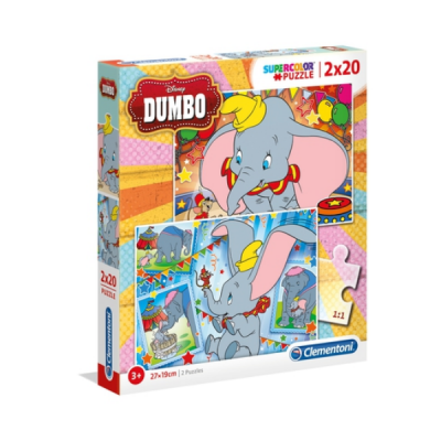 Caixa de puzzle Disney Dumbo 2x20 peças da Clementoni colorida