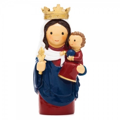 Figura decorativa de Nossa Senhora do Carmo com criança em cerâmica colorida