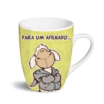 Caneca com desenho de carneiro e texto para um afilhado.