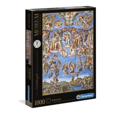 Caixa de puzzle Clementoni 1000 peças Michelangelo com imagem de figuras humanas em fundo azul