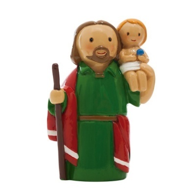 Figura cerâmica de homem com criança e cajado