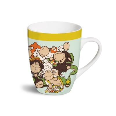 Caneca de cerâmica com ilustração divertida de bebés macacos