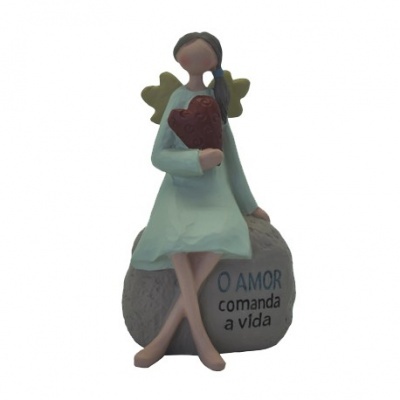 Figurine decorativa de anjo em resina com mensagem sobre amor