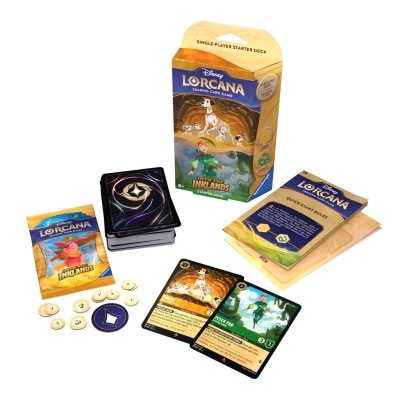 Jogo de cartas Disney Lorcana com caixa, cartas, fichas e manual
