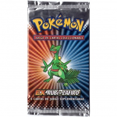 Pacote de cartas colecionáveis Pokémon EX Rubi & Zafiro com personagem verde na frente