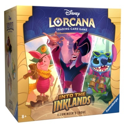 Caixa do jogo Disney Lorcana Into The Inklands com personagens coloridos e logo Ravensburger