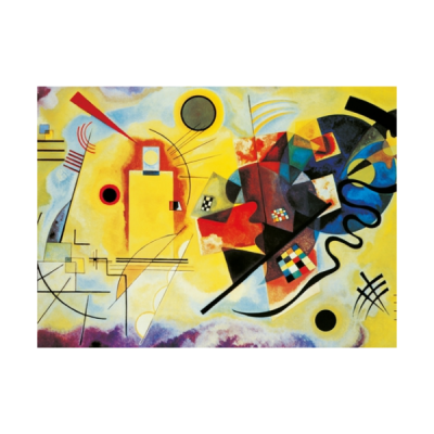 Pintura abstrata colorida com formas geométricas e linhas variadas