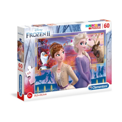 Caixa de puzzle Disney Frozen II com 60 peças e personagens Anna, Elsa, Olaf e Sven