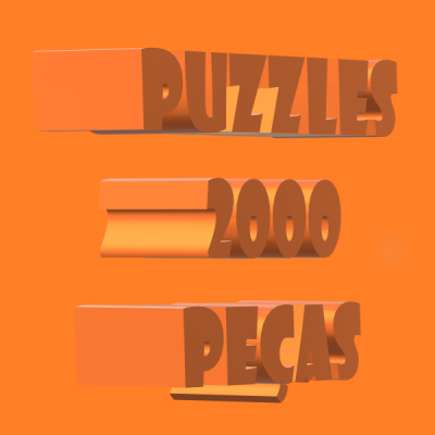 Texto 3D PUZZLES 2000 PECAS em fundo laranja